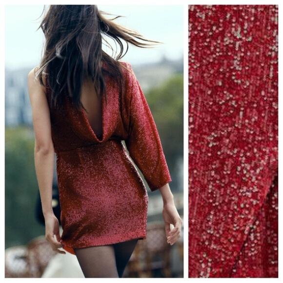 Zara Blogger Favorite Sequin Asymmetric Mini Dress - Picture 10 of 13